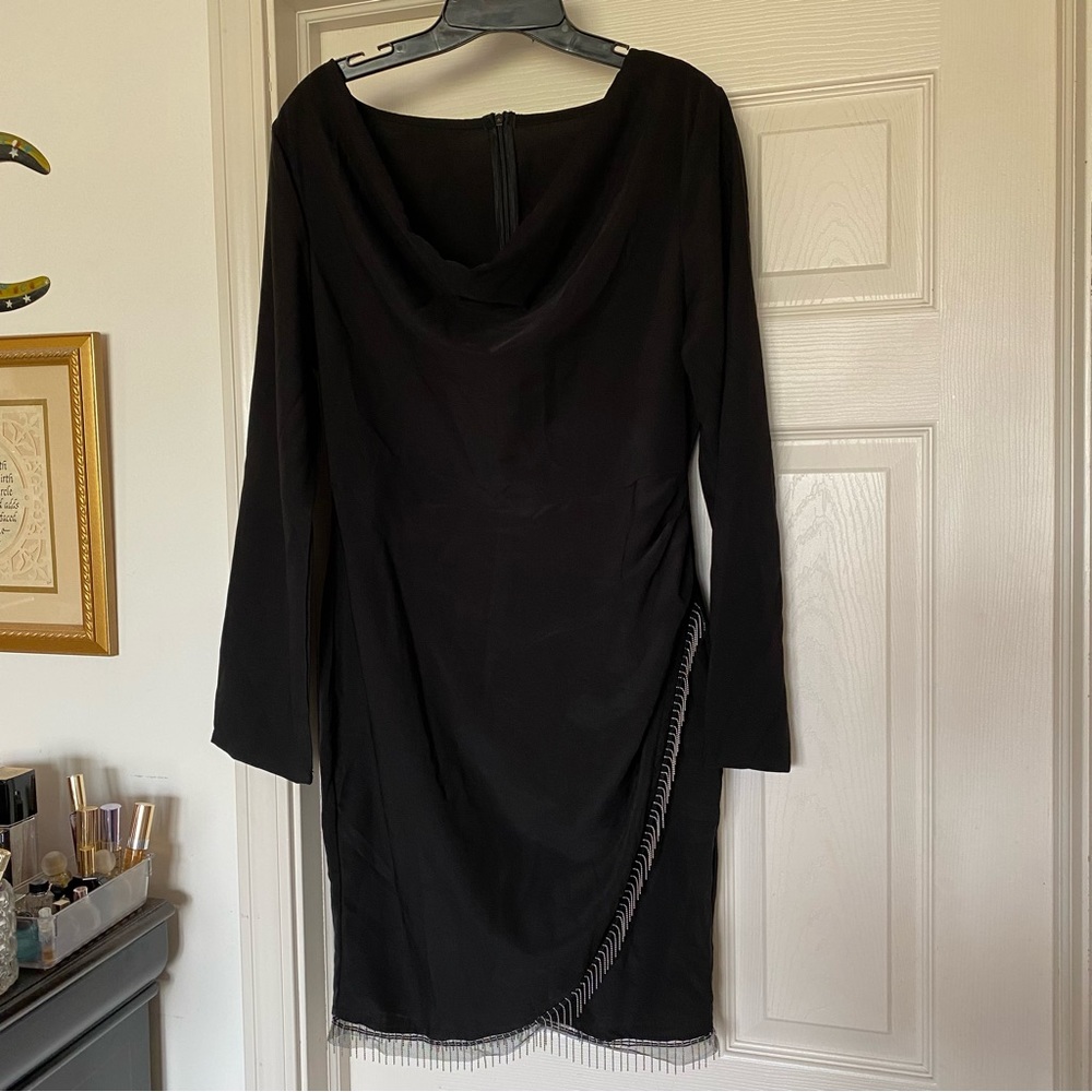 SHEIN BAE Draped Collar Fringe Wrap Hem Dress size medium - Picture 5 of 10